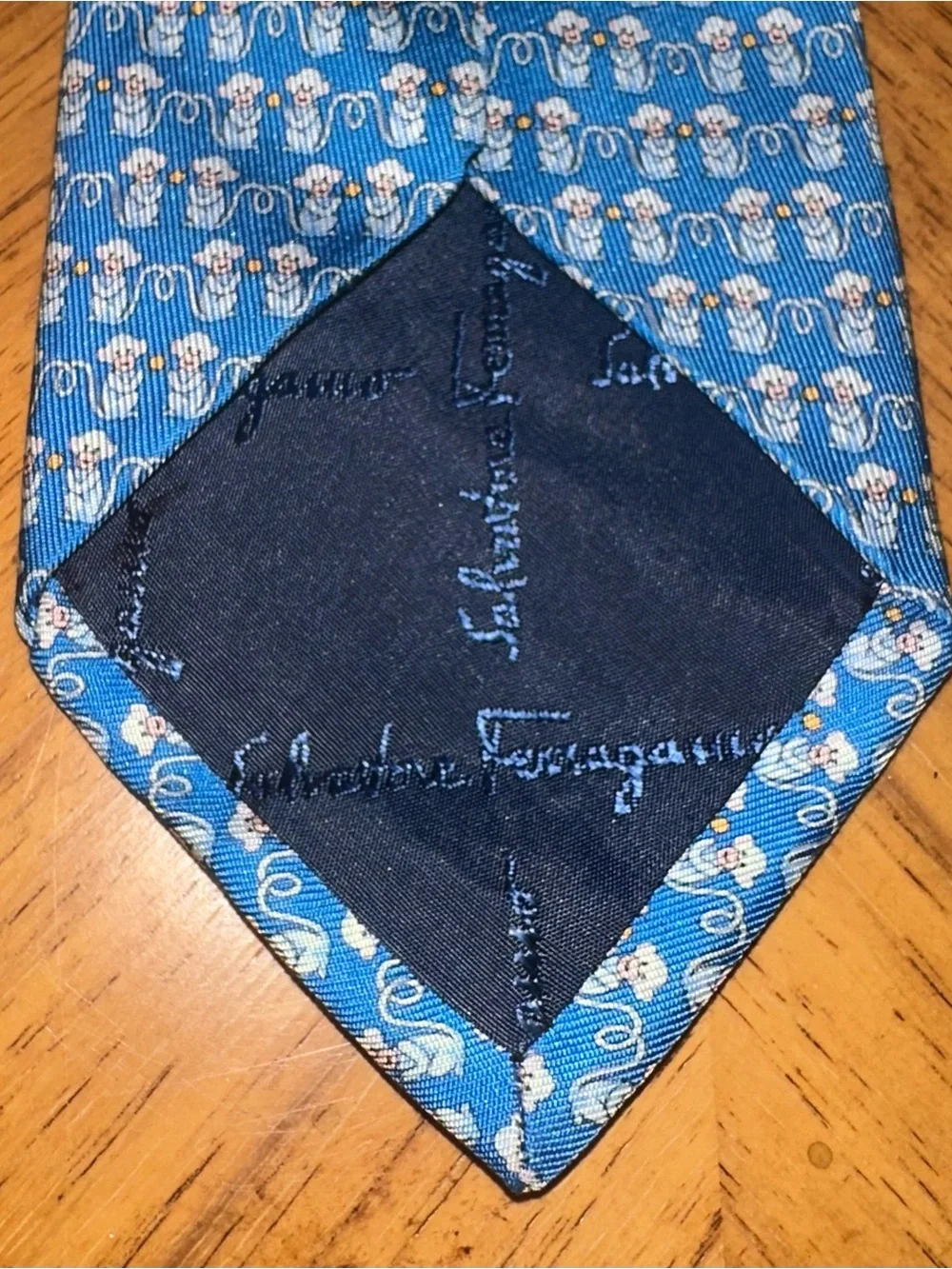 Salvatore Ferragamo Mens Silk Tie Blue Monkey Animal Print Made in Italy